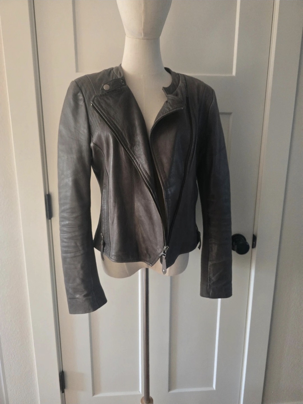 Women's Black Leather Moto Jacket - Sleek Asymmetric Zip